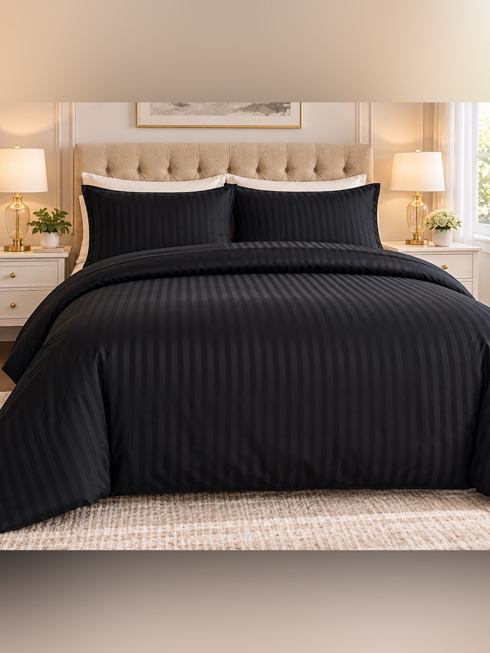 Luxury Black Stripe full 3 piece sheet set Set